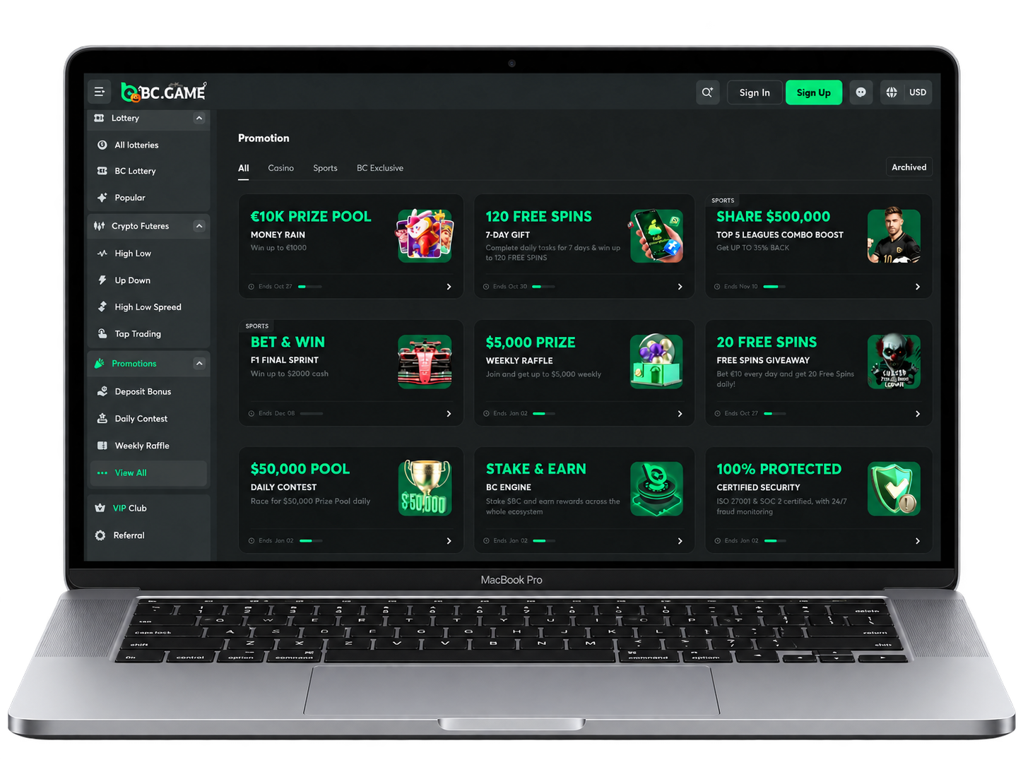BC Game crypto casino PC experience
