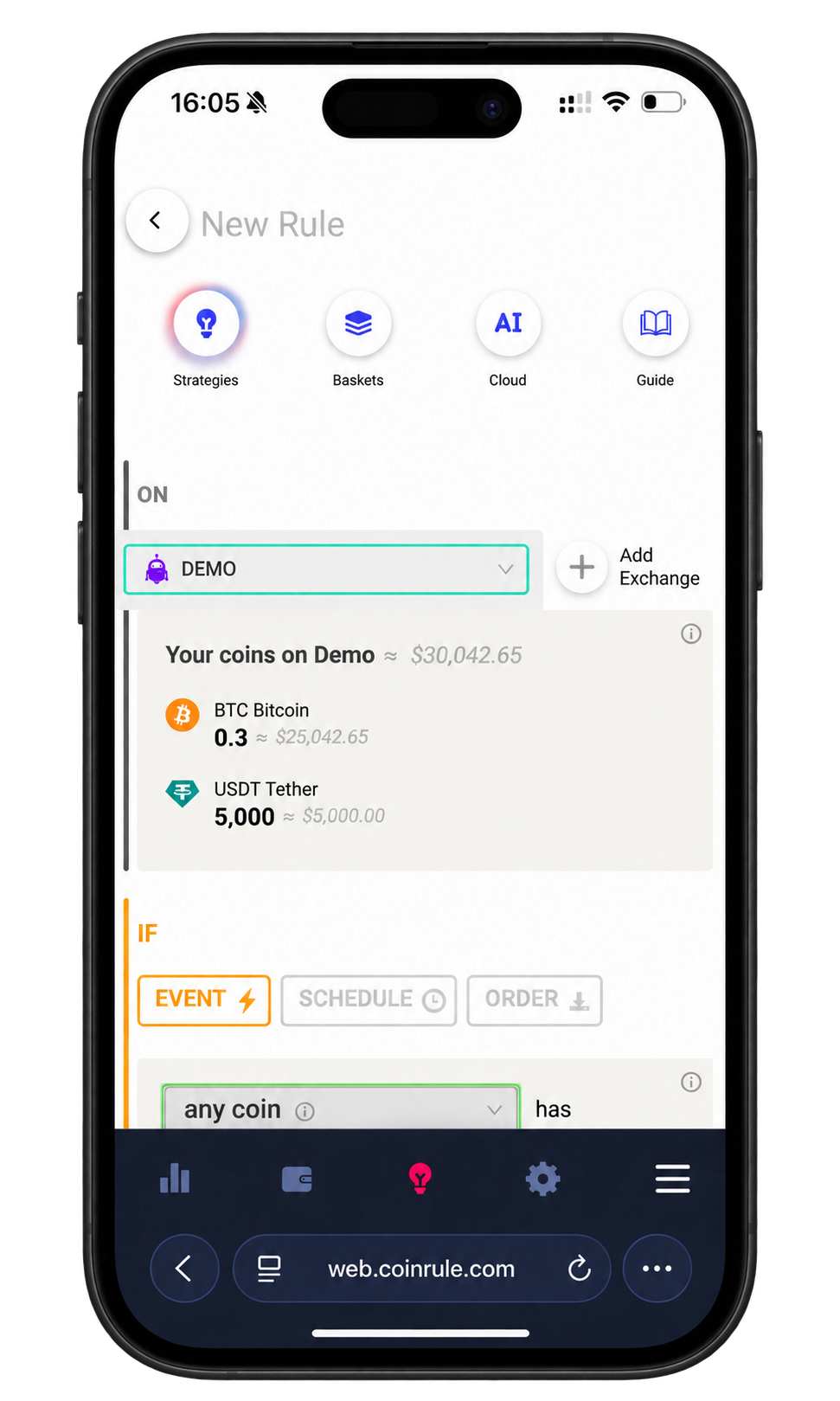coinrule mobile based app crypto trading bot