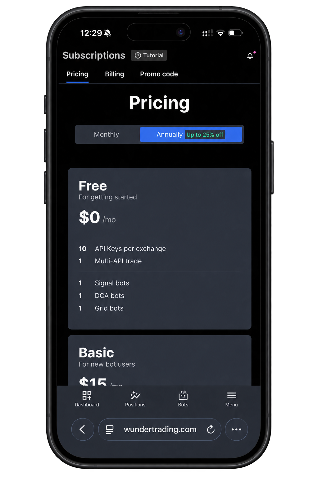 wundertrading mobile experience