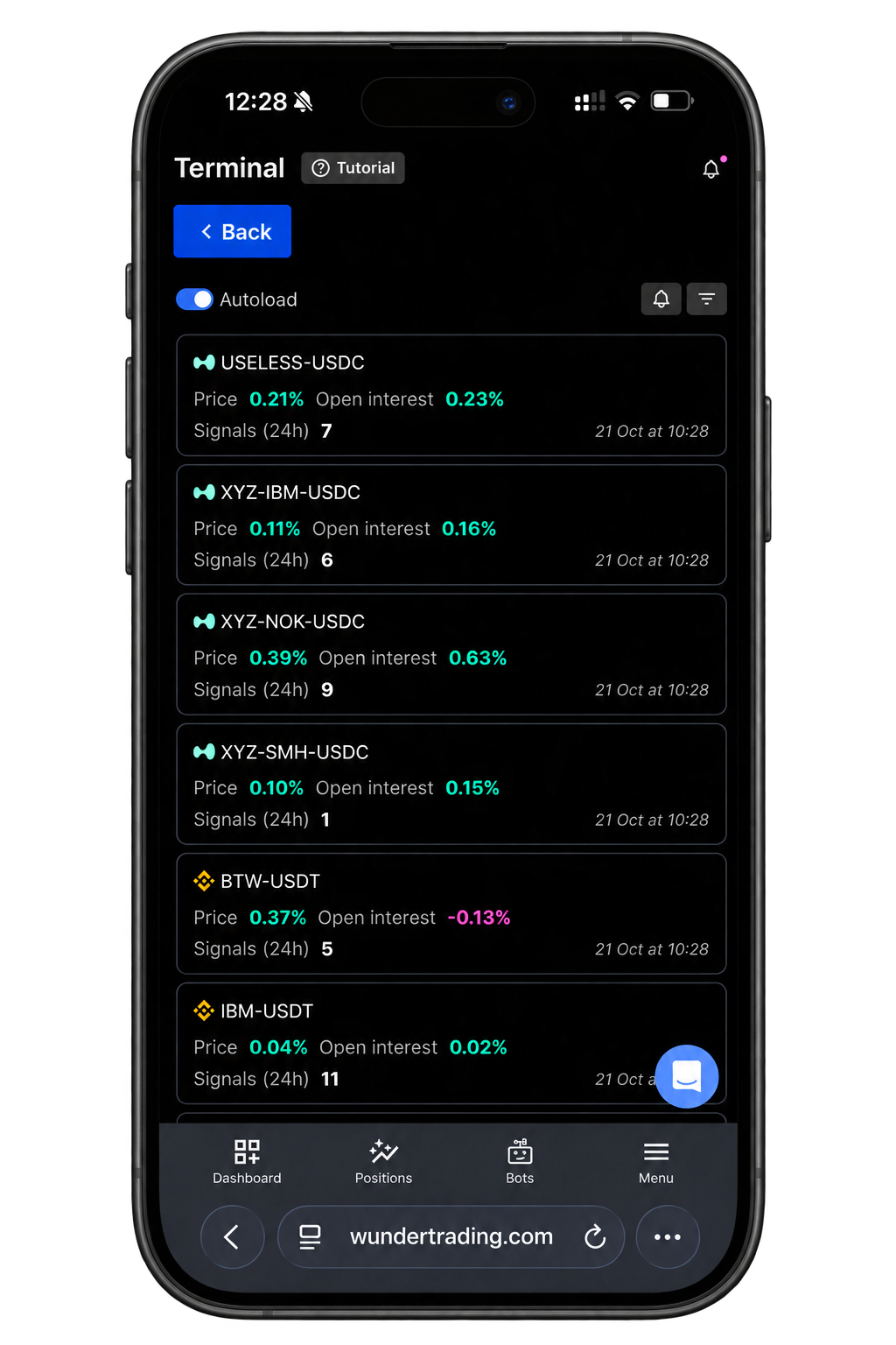 wundertrading mobile experience